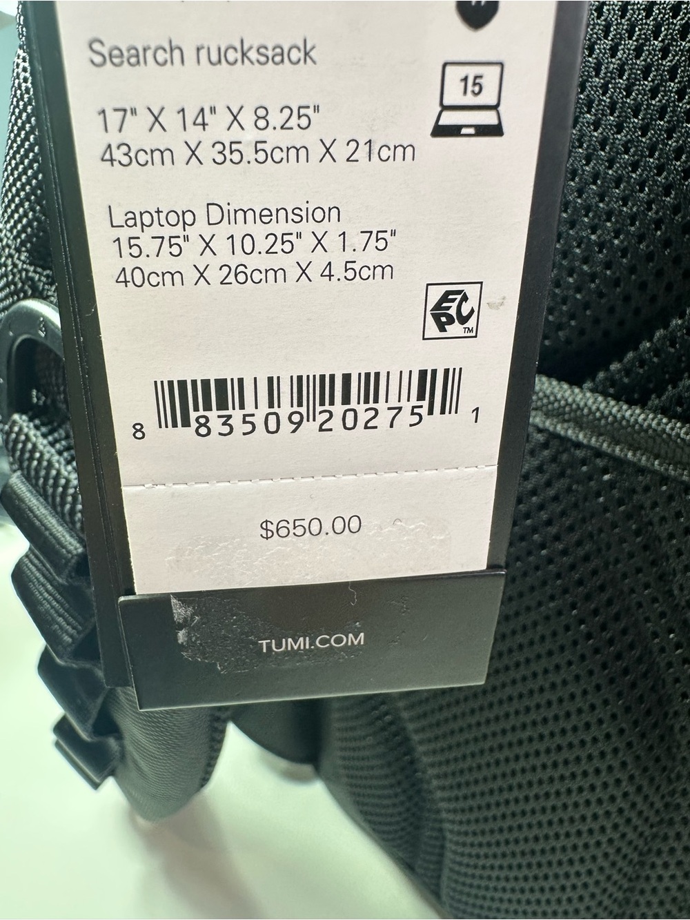New Men’s TUMI Alpha Bravo Search Backpack Rucksack Black Brown Nylon Leather - Picture 10 of 12